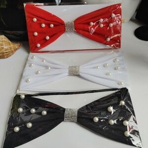 Set of Three Wide Stretch Headband with Pearls and Rhinestones